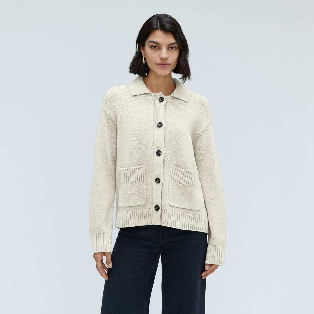 Everlane The Cotton Chore Sweater Jacket White Base - Size L